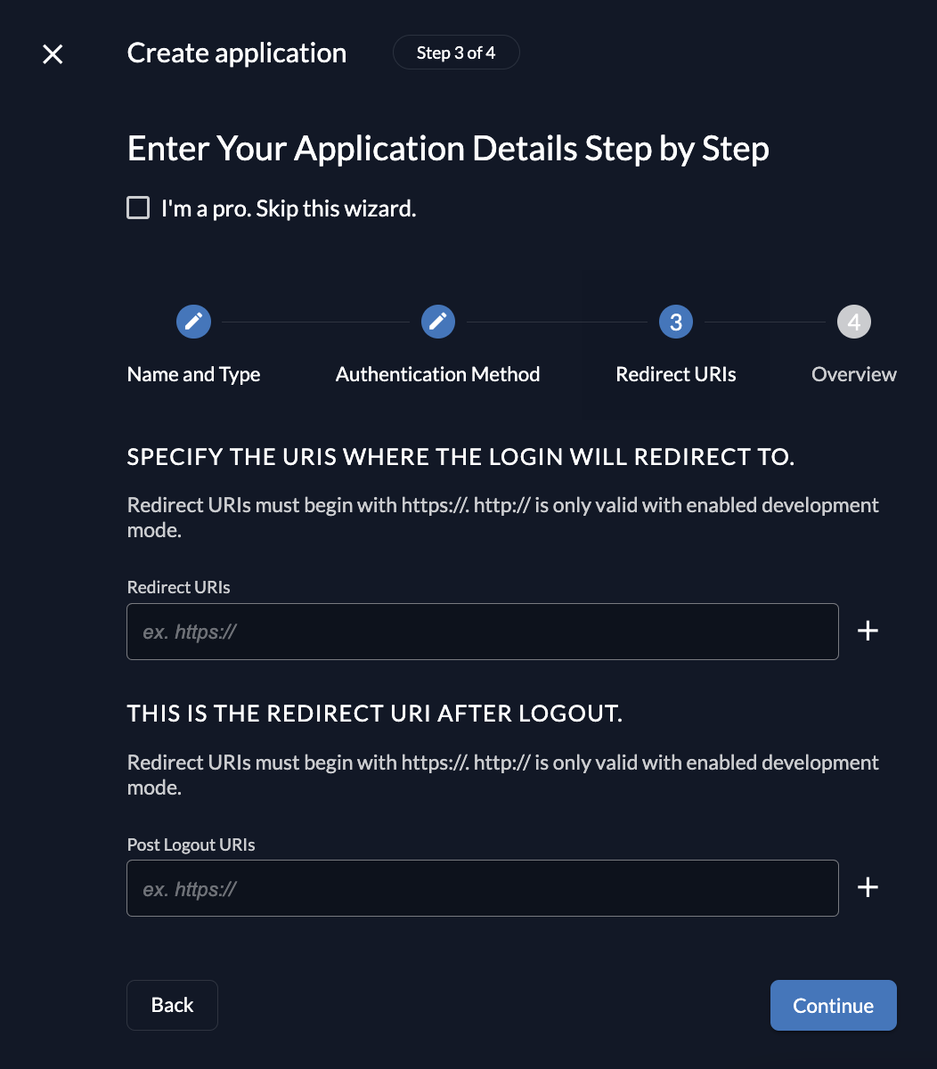 Redirect URIs configuration